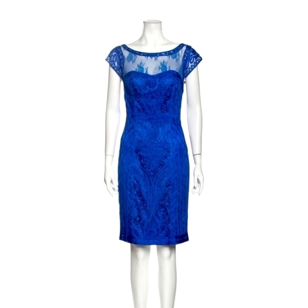 Sue Wong Royal Blue Jacquard Lace Dress